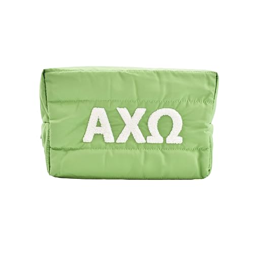 Sorority Shop Alpha Chi Omega Makeup Bag - Puffer Style with Sorority Letters, Travel Cosmetic Bag with Zipper Closure, Perfect Alpha Chi Omega Sorority Gifts for Women