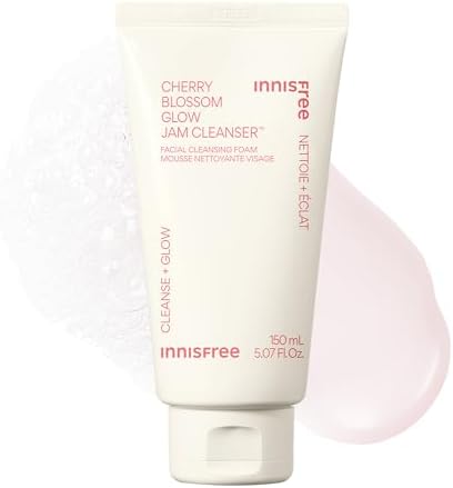 innisfree Cherry Blossom Glow Jam Cleanser, Sulfate-Free Korean Face Wash, Cleansing Foam for Radiant Glass Skin