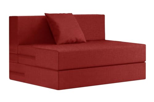 Image of Rosebell 1-Person Jute Sofa Cum Bed in Red-Removable Washable Cover + One Cushion | 3 X 6 Ft Size | Great for Guests at Home or Office