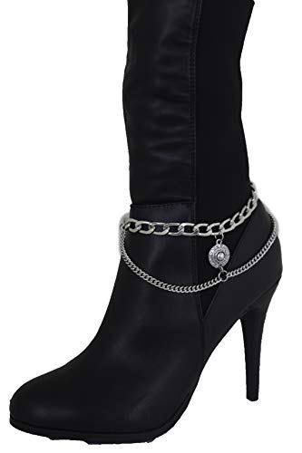 Trendyfashionjewelry Tfj Women Western Boot Chain Metal Bling Bracelet Side Waves Shoe Anklet Charm Silver Medallion Coin Ethnic Style #TOP1
