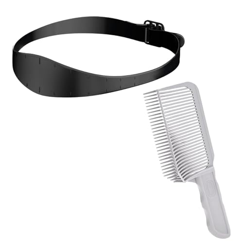 2 Pcs V-shaped Comb Hair Blending Tool, Clipper Fade Combs Professional Hair Cutting Comb, Adjustable Curved Silicone Haircut Band, Neckline Shaving Template for Men Salon Hairdressing