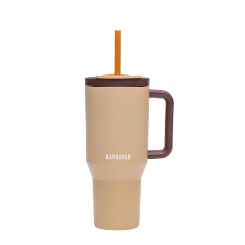 Kambukka Rio 950ml Gobelet Isotherme avec Paille Télescopique - Acier Inoxydable, Boissons Froides +24 h, Sans BPA, Poignée de Transport, Compatible Lave-Vaisselle - Rêve Amande