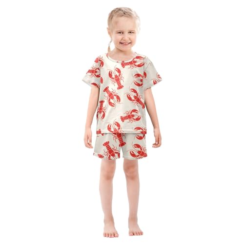 ALAZA Hipster Red Lobster Pajamas Set Short Sleeve Cotton Sleepwear Summer Pjs 2 Piece 5-14Y3