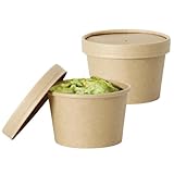 Youngever 24 Pack Disposable Paper Food Containers With Vented Lids, To Go Hot Soup Bowls, Recyclable Ice Cream Cups, Kraft (8 Ounce)