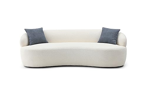 Image of KEIKI 87 inch Curved Oversized Boucle Cloud Sofa with Thickened Seat Cushions and Backrest, Modern Style 3-Seater Upholstered Corner Fluffy Couch, No Assembly Required, for Apartment, Living Room, Beige
