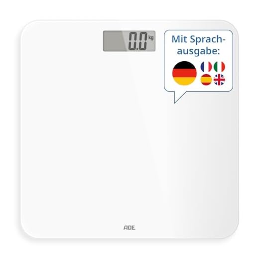 ADE Sprechende Personenwaage digital Deutsch | bis 250kg | Körperwaage mit Sprachausgabe in 5 Sprachen | sehr großes Display | ideal für Blinde, Sehbehinderte und Senioren