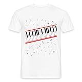 Spreadshirt Clavier Piano et Notes Cadeau Musicien Fête de la Musique T Shirt Homme, L, Blanc