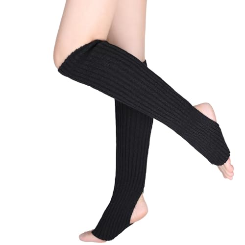 Image of Leg Warmers for Girls Women,Ribbed Knitted Leg Yoga Socks,Crochet Long Boot Socks for Women 80s Sports Party Dance (Black, One Size)