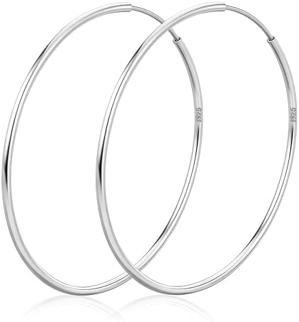 Senteria Creolen 925 Silber für Damen - Dünne, Leichte, Große Hypoallergene Silber Creolen Damen 925 Ohrringe 30/40/50/60/70mm