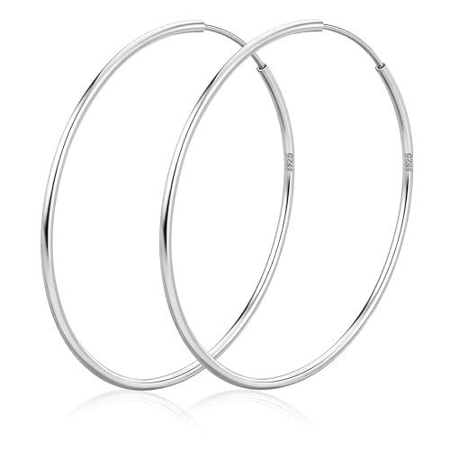Senteria Creolen 925 Silber für Damen - Dünne Leichte Große Hypoallergene Silber Creolen Damen 925 Ohrringe 30/40/50/60/70mm