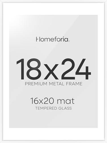 Image of Homeforia 18x24 Poster Frame White, High End Metal 18 x 24 Picture Frames with Mat 16 by 20 inch Photo, 18x24 White Frame Matted to 16x20 Print, 24x18 Hanging Frame, Tempered Glass, Wall Kit, Set of 2