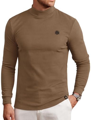 Image of Herberton Mens Mock Turtleneck Shirts Thermal Fleece Casual Undershirt | Mockneck, Long Sleeve, Warm Fleeced, Regular Fit, Soft Feel, Stretchy, Solid Color, Embroidery Design, Cold Weather, S-2XL