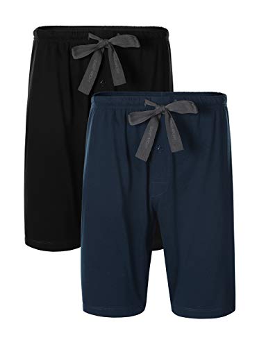 DAVID ARCHY Men's 2 Pack Soft Comfy Cotton Knit Sleep Shorts Lounge Wear Pants with Pockets (S, Black/Navy Blue)