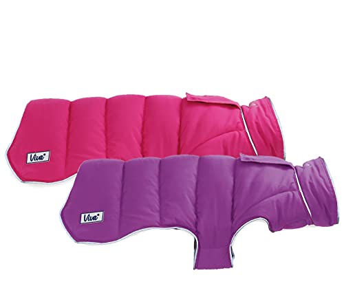 Ancol Viva Reversible Dog Coat in Pink/Purple - Hook & Loop Adjustment Pet Winter Outfit Puffer Sweater - 40cm Medium