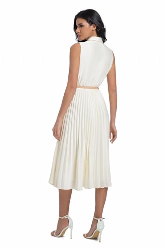 Image of Elegant Satin Midi Dress for Women Slim Long Belted Formal Business Work Casual Dresses