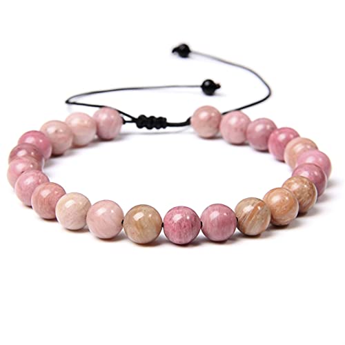 Bracelet perles de pierre rondes marron poli naturel et tissage artisanal vintage haut de gamme