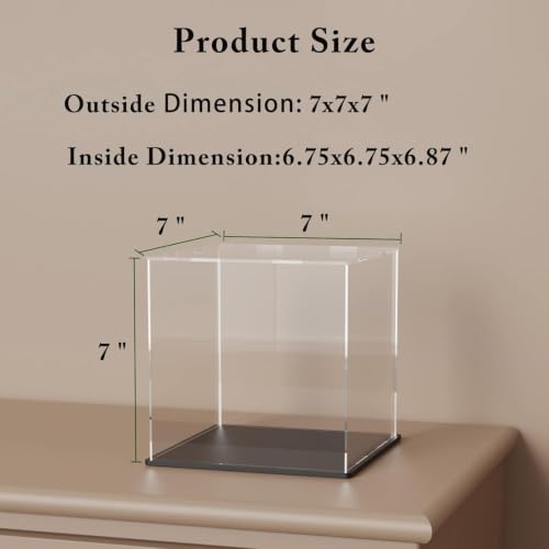 Image of Qzix Premium Clear Acrylic Display Showcase Box with Black Base | Dust-Resistant Transparent Display Case for Action Figures, Collectible Toys & Memorabilia Storage (7x7x7 Inch)