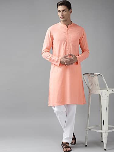 Image of See Designs Men Full Sleeve Cotton Solid Straight Slub Effect Kurta