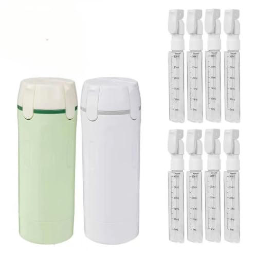 4 in 1 Travel Dispenser Bottle - Refillable Leak Proof and Portable for Shampoo, Conditioner, Shower Gel & Toiletries - Perfect for Vacation, Camping & Gym. (White+Green) by chefensty - Used condition - US$17.09