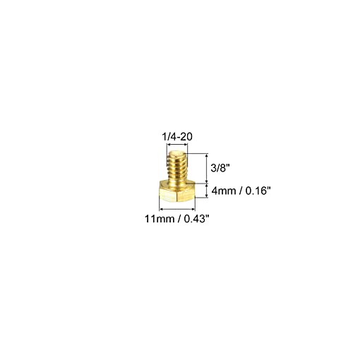 Image of uxcell Brass Hex Bolts, 1 /4-20x3 /8 5pcs Fully Thread Grade 4.8 Solid Brass Hexagon Head Bolt Machine Screws for Machinery