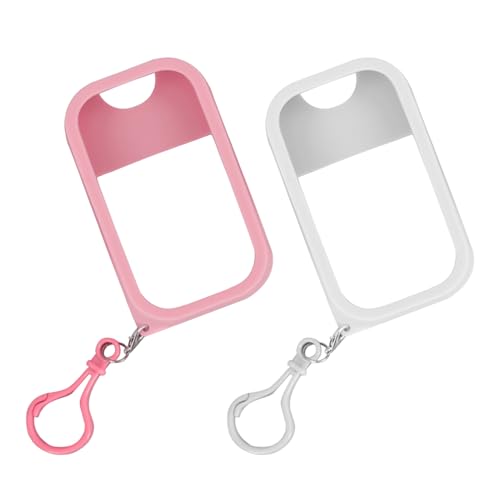 2PCS Silicone Case Compatible with Hand Sanitizer Spray, Protective Case with Keychain for Power Mist and Glow Mist 1.69fl.oz, Hand Sanitizer Spray Accessory (White & Pink)