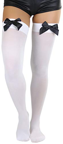 Image of ToBeInStyle Women's Opaque Long Thigh High Stockings w /Decorative Front Satin Bow