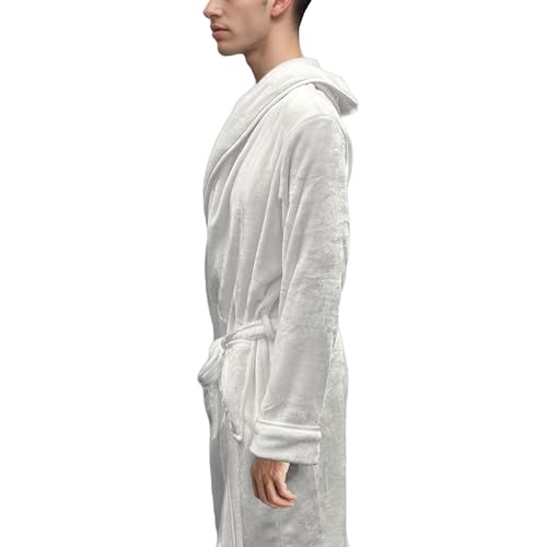 Elegant Comfort Luxury Men’s Hooded Plush Fleece Spa Bathrobe with Shawl Collar and Pockets - Velvet Soft, Mens Spa Long Robe4