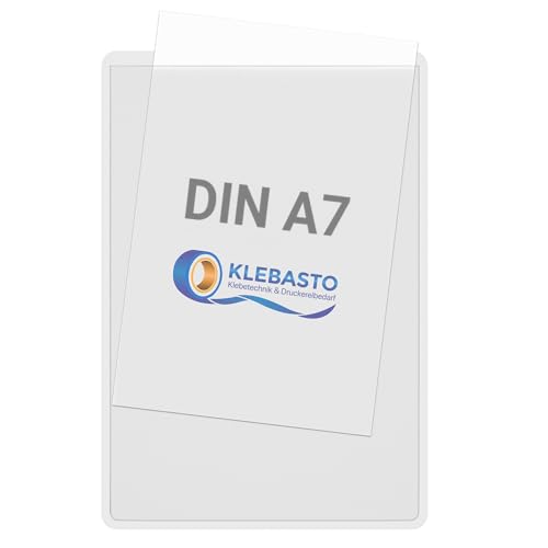KLEBASTO Selbstklebetaschen | Sichttaschen zum Kleben | Infotaschen zum kleben | Rechtecktaschen transparent (transparent, DIN A7 | Breite seite offen, 20)