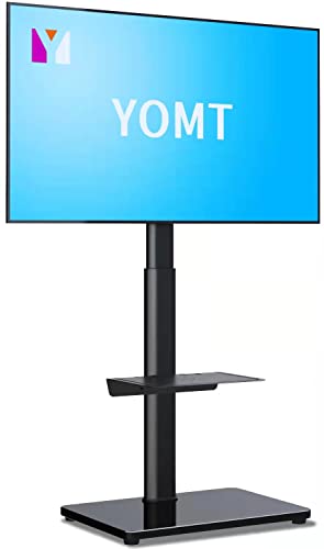 YOMT Floor TV Stand with Mount for Most 27 to 55 inch LCD, LED OLED TVs,Swivel Small TV Stand for Bedroom,Living Room and Corner,Black