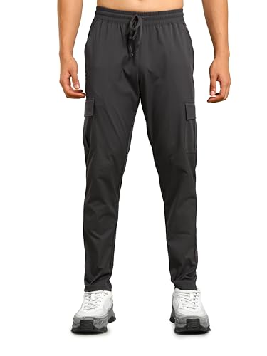 Image of TECHNOSPORT Men's Regular Fit Mid Rise Polyester Solid Cargos for Activewear, Regular Use and Quick Dry
