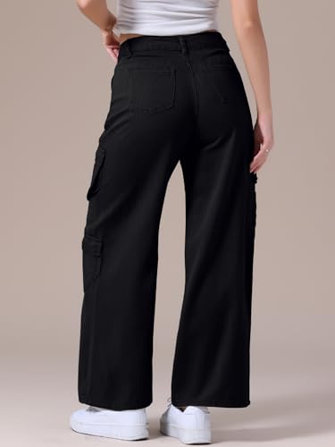 Women's Baggy Jeans Straight Leg High Waist Multi-Pocket Buttoned Loose Casual Cargo Denim Pants4