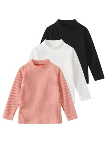 Girl's Blouse 3 Packs Long Sleeve Turtleneck Tee Kids Fashion Ribbed Knit Pullover Shirt Fall Clothes 4-12Years