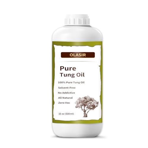 OLASIR 16 oz 100% Natural Pure Tung Oil for Wood Finishing Food Grade Safe, Waterproof Tung Oil for Wood Floors Indoor & Outdoor Furniture