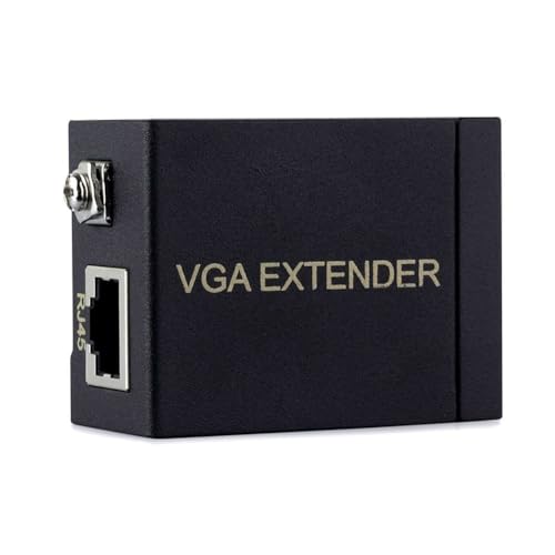 Image of VGA to RJ45 Signal Extender Adapter (Black) | VGA Over Cat5 /Cat6 Ethernet Cable Extender | HD Video Transmission for PC, Laptop, Monitor, Projector - Plug & Play, Long Distance Support