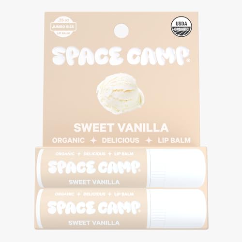 Space Camp Wellness Jumbo Lip Balm - Sweet Vanilla Organic Flavored Balm (2 Pack)