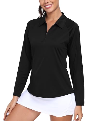 MoFiz Women's Golf Polo Shirt Long Sleeve Collared 1/4 Zip Stretch Soft Athletic Tops for Tennis Hiking & Outdoor Sports2