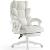 Dowinx Big and Tall Office Chair with Pocket Spring Cushion,High Back Computer Gaming Chairs with Linkage Armrests,Executive Desk Chairs with Footrest,PU Leather-White