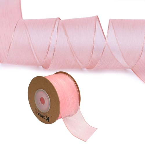 Fita de chiffon, laços de presente, 38 mm x 9,14 m, fita de árvore de Natal, fita criativa para casamentos, dia dos namorados, festas, embalagens DIY (rosa)