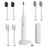 BarberBoss Spazzolino elettrico intelligente per adulti, 6 testine di ricambio, 5 modalità di pulizia, sensore di pressione, timer a intervalli quadruplo e ricarica USB, spazzolino sonico
