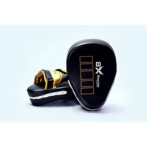 8Xsports Focus Boxing pads Cowhide Leather, Muay Thai Kickboxing pads For Training - Focus Pads - Kickboxing Foam Pads - Boxing Training Pads. Adjustable Strap for punch pads Cover