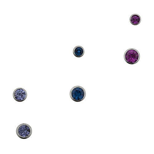 HotSilver Body Piercing Jewelry (6) Pack 22 Gauge (22G) Surgical Steel Colored Crystal Nose Studs