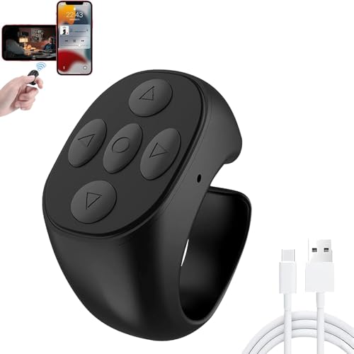Fingertip Wireless Bluetooth Remote Control, Tik Tok Scrolling Ring for Android Iphone, Fingertip Remote Control Ring, Wireless Finger Scroller (Black)