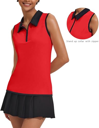 Image of COOrun Women's Golf Polo T Shirts Lightweight Moisture Wicking Sleeveless Shirt Quick Dry Zipper Tank Top