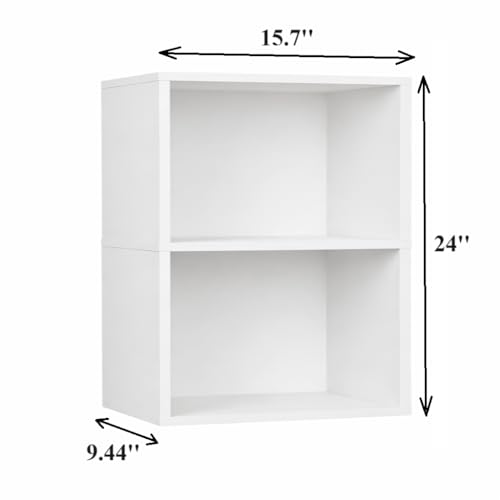 Image of 2 Cube Shelf, 3 Tier Bookshelf Small Bookcase, 2 Cube Storage Organizer, Wooden Book Shelf for Bedroom, Small Bookshelf for Living Room and Office