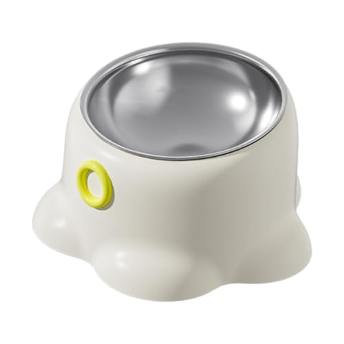 KiBcsLic Tilted Cat Feeder Bowl Stainless Steel Pet Bowl Non Slip Home Balconies Easy to Clean Feeding Dish Food Dispenser for Kitten, White