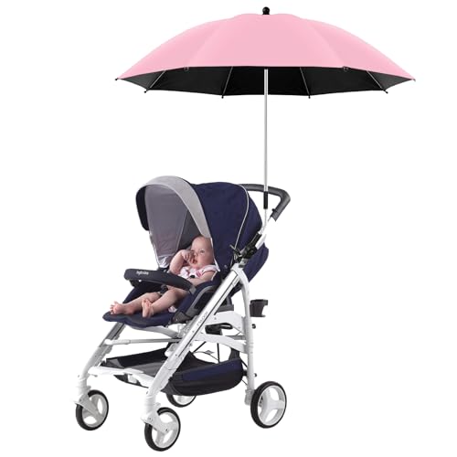 Universal Baby Parasol,Baby Stroller Umbrella with Clamp,Baby Stroller Sun Shade Sun Protection Sun Shade for Strollers,Waterproof Umbrella for Trolley,Bike,Wheelchair,Beach Chair(Pink)