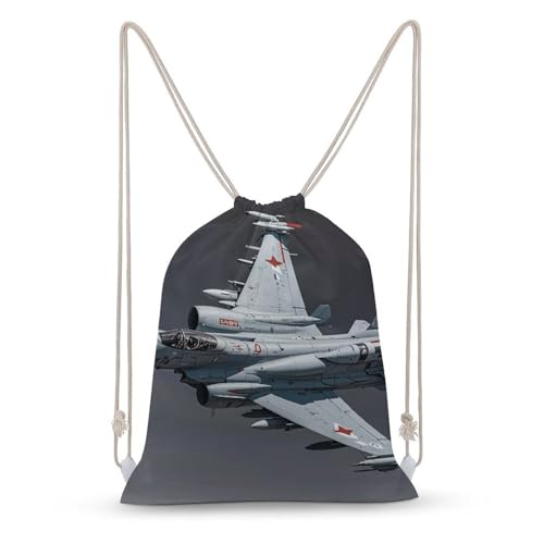 Jet Fighter Drawstring Backpack Gym Bag Lightweight Sackpack Gift for Hiking Travel Beach Shopping