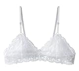 Malowinda Women Lace V Neck Plunge Bralettes No Underwire Camisole Athletic No Padding Smooth Skimpy Push-up Bra White Medium