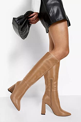 Juliet Holy Womens Pointed Toe Knee-high Boot Wide Calf Chunky Block Side Zipper Go-go Boots3