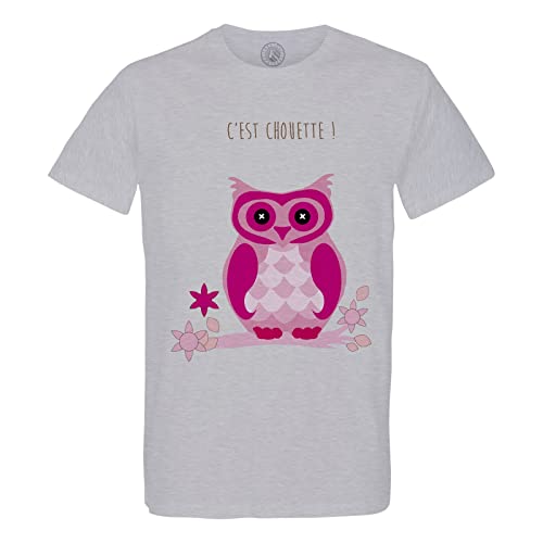 T-shirt homme col rond coton bio chouette rose idée cadeau originale
